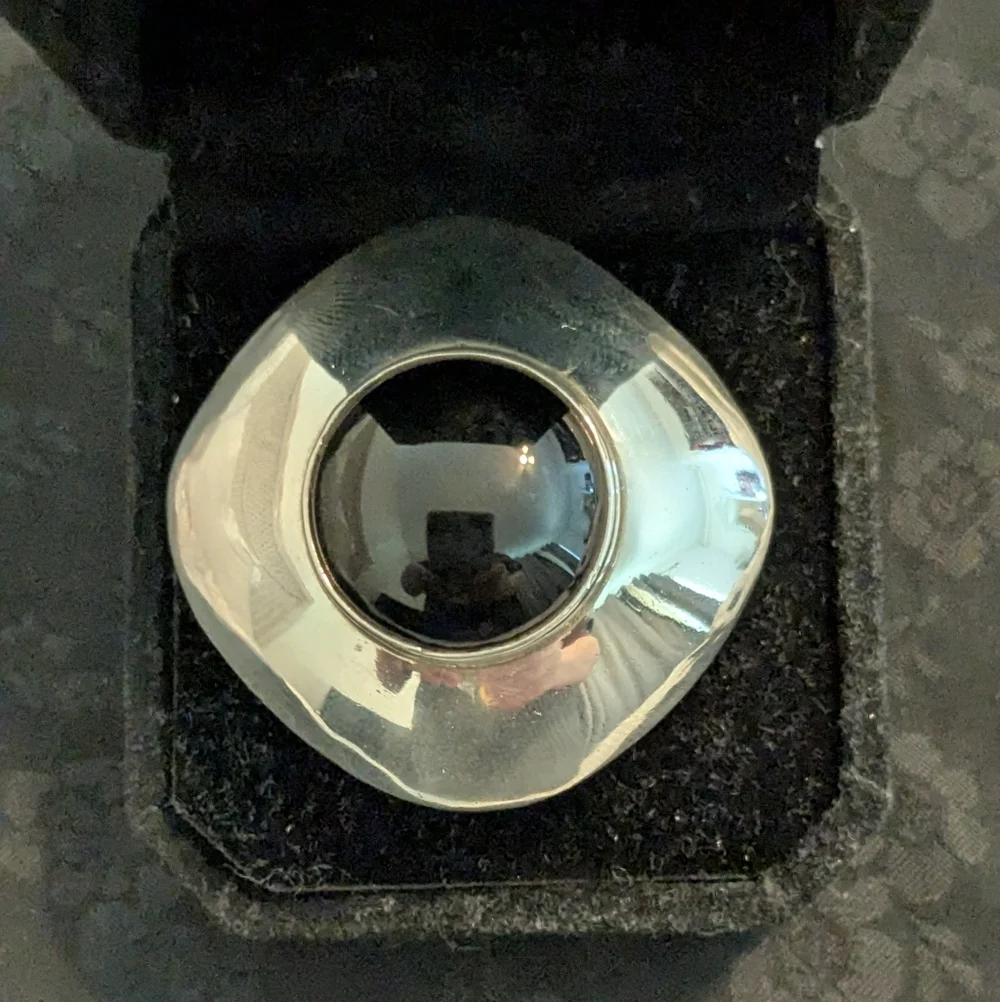 Large Statement Ring Onyx Sterling Unique Repurposed Upcycled Vintage Adjustable - Picture 7 of 10